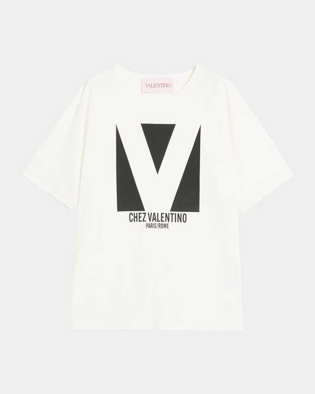 V-Logo Print Cotton Jersey T-Shirt